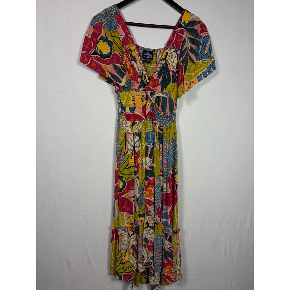 Angie Maxi Dress Tropical Floral Boho Smocked Tiered Boho Cottagecore Women M